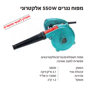מפוח נגרים 550W אלקטרוני
