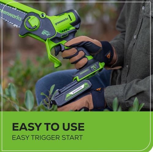 מסור שרשרת מיני נטען GREENWORKS 24V Brushless דגם 99543-1 עם להב 10 ס