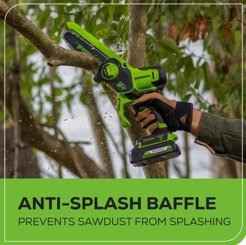 מסור שרשרת מיני נטען GREENWORKS 24V Brushless דגם 99543-1 עם להב 10 ס