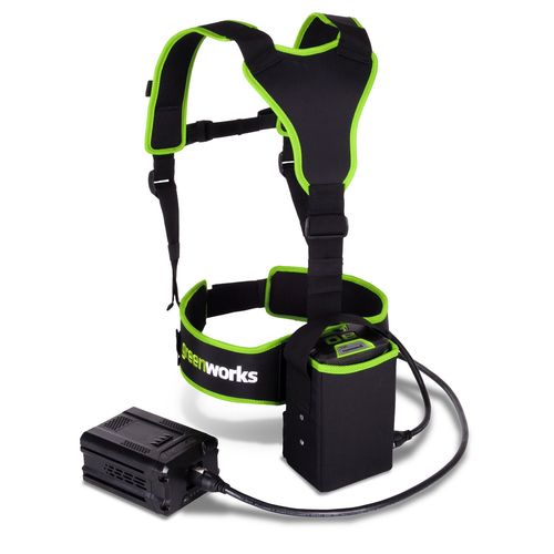 ווסט מקצועי GREENWORKS דגם 99555-1 עם פאוץ' לסוללה 80V, כבל דו-כיווני וסוללת דמה לעבודה נוחה