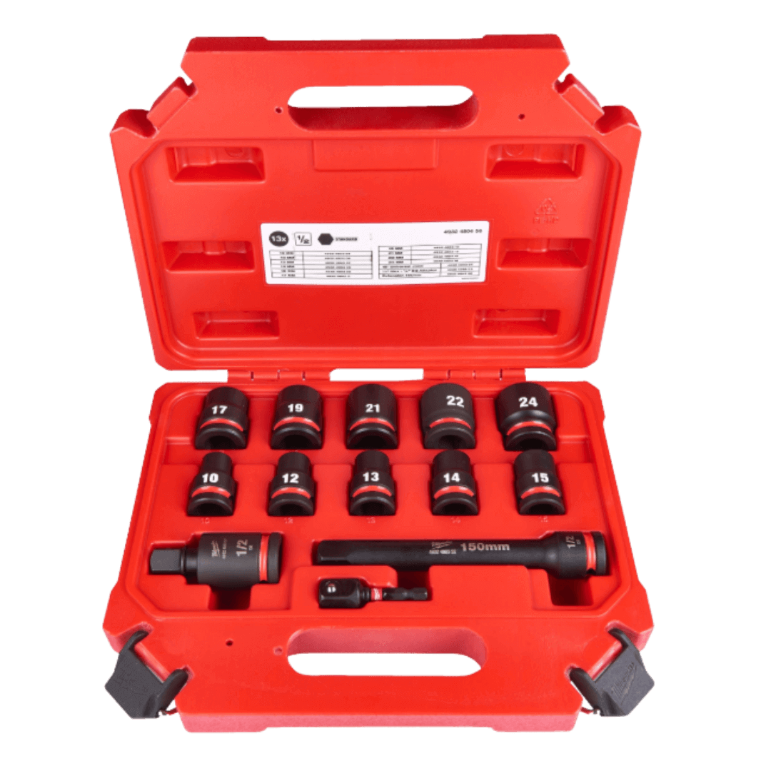סט בוקסות שחורות מילווקי 1/2″ דגם 4932480456 13pcs עם תוספות ספוג Milwaukee מילווקי