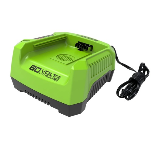 מטען מהיר GREENWORKS 80V דגם 99557 עם מאוורר מובנה וחיווי LED למצב טעינה