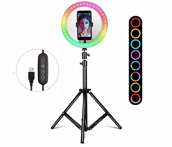 רינג תאורה 30 ס"מ RGB כולל חצובה