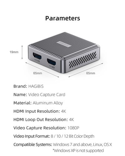 לוכד וידאו Hagibis HDMI Capture Card Type C + 3.5mm 4K/1080p