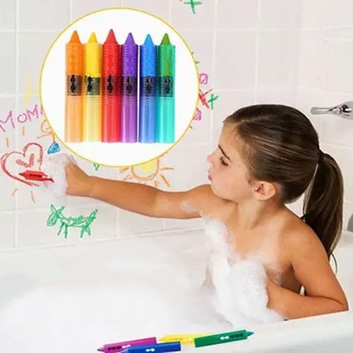 סט 6 צבעים מחיקים לאמבטיה עם מתקן דג וספוג מחיקה