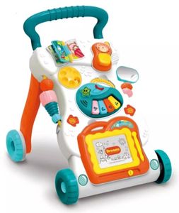 הליכון מנגן לתינוק עם גלגלי סיליקון מונעי החלקה, לוח ציור ופסנתר מנגן ומאיר - ורוד