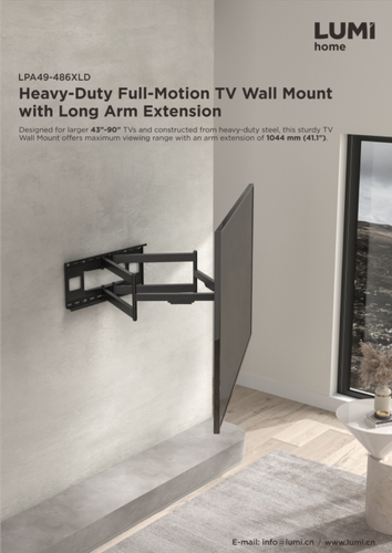 מתקן תלייה לטלוויזיה 43-90 אינץ' עם זרוע מתארכת דגם LPA49-486XLD עד Lumi Brateck 43