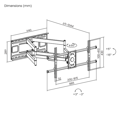 מתקן תלייה לטלוויזיה 43-90 אינץ' עם זרוע מתארכת דגם LPA49-486XLD עד Lumi Brateck 43