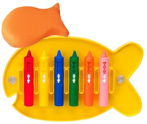 סט 6 צבעים מחיקים לאמבטיה עם מתקן דג וספוג מחיקה