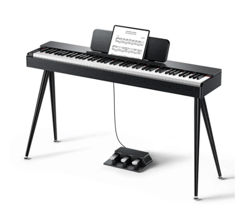 פסנתר חשמלי EC7134 רהיט 88 קלידים שקולים ושלישיית פדלים OURA S100 בצבע שחור מבית DONNER