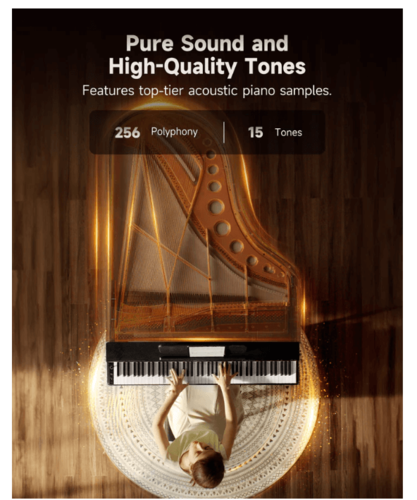 פסנתר חשמלי EC7134 רהיט 88 קלידים שקולים ושלישיית פדלים OURA S100 בצבע שחור מבית DONNER