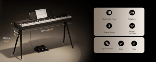 פסנתר חשמלי EC7134 רהיט 88 קלידים שקולים ושלישיית פדלים OURA S100 בצבע שחור מבית DONNER