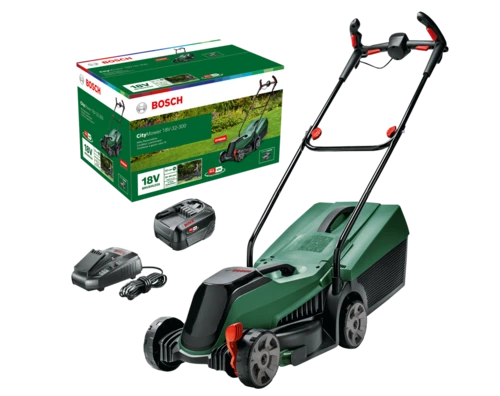 סט מכסחת דשא נטענת בוש  CityMower 18V-32-300 BOSCH כולל סוללה 4A ומטען