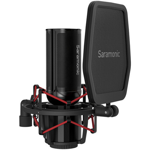 מיקרופון קונדנסר Saramonic SR-BV4 Supercardioid בעל דיאפרגמה גדולה כולל Shockmount ו-Pop Filter