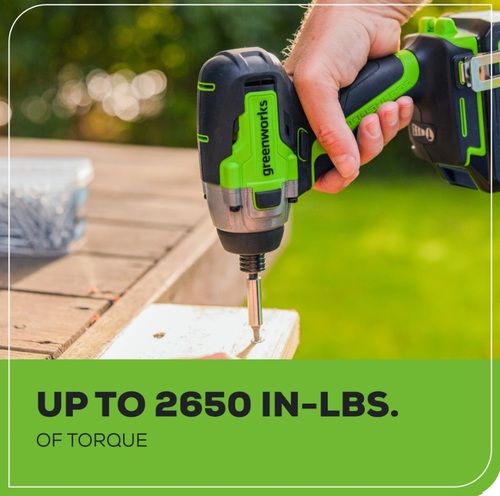 מברגת אימפקט GREENWORKS 24V Brushless דגם 99574.5 עם מומנט 300Nm ו-3 מצבי עוצמה מתכווננים