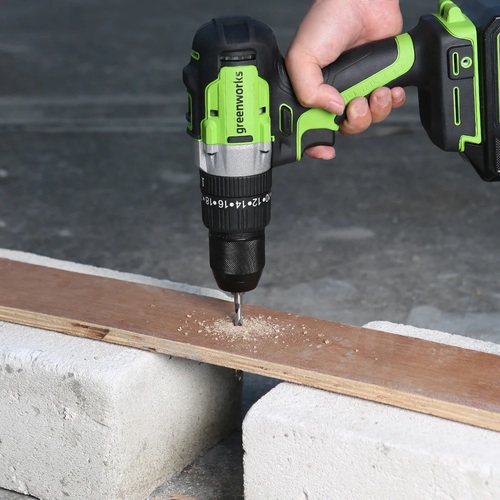 מברגה/מקדחה GREENWORKS 24V Brushless דגם GD24DD60 משלבת מנוע מתקדם ומומנט 60Nm לביצועים מקצועיים