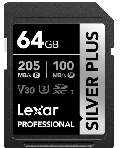 כרטיס זיכרון  Lexar Professional  64GB SILVER PLUS SDXC™ UHS-I