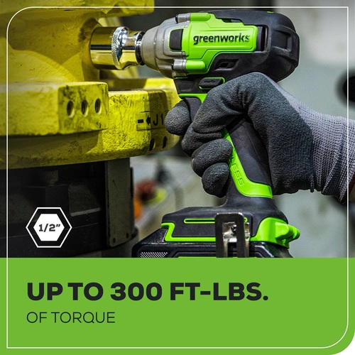 מפתח רטיטה נטען GREENWORKS 24V דגם 3806902 עם מנוע Brushless, 3 דרגות מומנט ותפסנית 