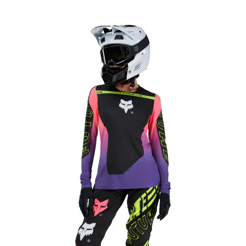 חולצת רכיבה ארוכה לנשים פוקס ורוד / שחור - FOX W FLEXAIR LS JERSEY ELEVATED
