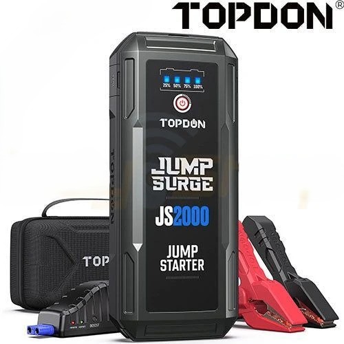 TOPDON - JumpSurge 2000 - בוסטר התנעה ומטען ליטיום נייד - פונקציית הנעה מהירה - עם פנס - 12V