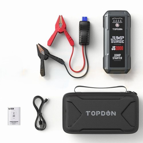 TOPDON - JumpSurge 2000 - בוסטר התנעה ומטען ליטיום נייד - פונקציית הנעה מהירה - עם פנס - 12V