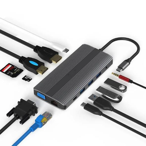 תחנת עגינה טייפ סי MXD1201 hdmi+vga+dp+pd100watt+usb+sd+lan