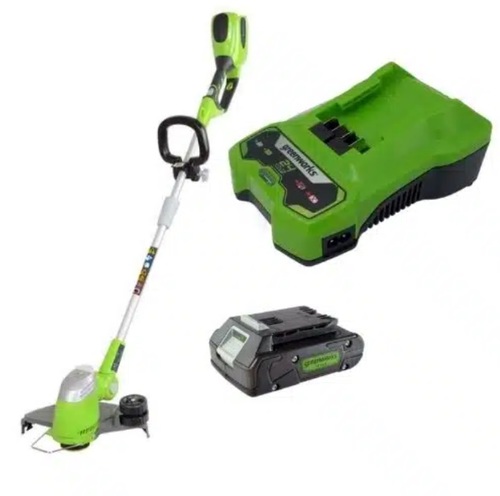 חרמש קנטים נטען GREENWORKS 24V דגם 99703-1 עם ראש מתכוונן, גלגלת תומכת ורוחב חיתוך 30 ס