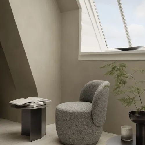 שולחן צד יפני עגול חום מטאלי ORU Side table M