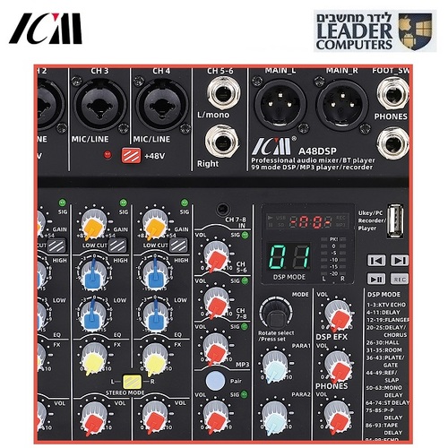 מיקסר 8 ערוצים עם אפקטים כולל נגן USB MP3 ובלוטות’ Audio Mixer A48DSP