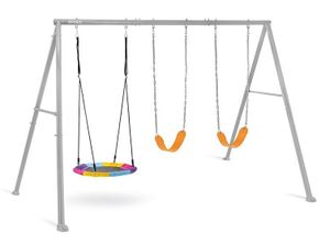 מתקן חצר ממתכת עם 2 נדנדות קלאסיות ונדנדת קן ציפור - אפור