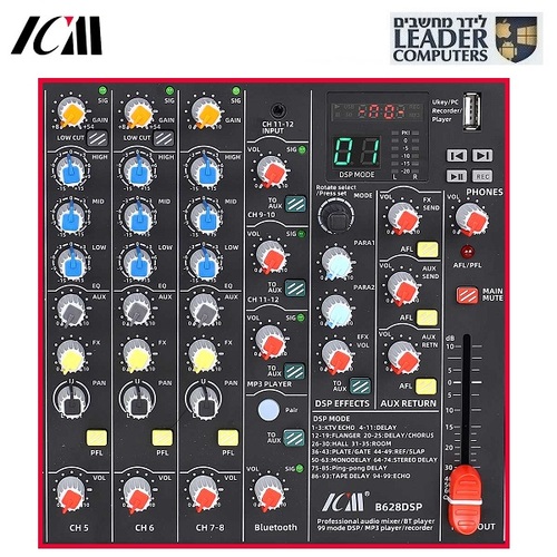 מיקסר 12 ערוצים עם אפקטים כולל נגן USB MP3 ובלוטות’ Audio Mixer B628DSP