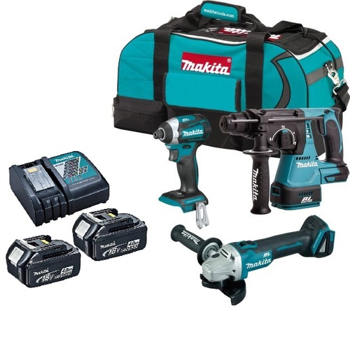 סט אימפקט פטישון משחזת + 2 סוללות 4AH מבית Makita