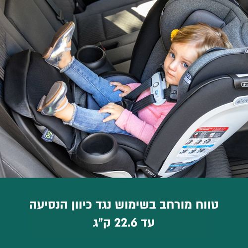 כסא בטיחות מסתובב מלידה ועד 54 קג כולל בדים ללא כימיקלים והארכת רגלים דגם Revolve360 Extend Go Green
