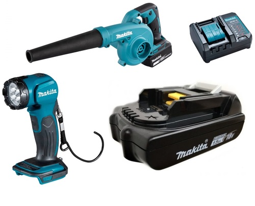 פנס DML802 + מפוח DUB185 כולל 2 סוללות 1.5AH מבית Makita