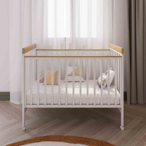 מיטת תינוק דגם טד כולל מעקה מעבר - לבן טבעי