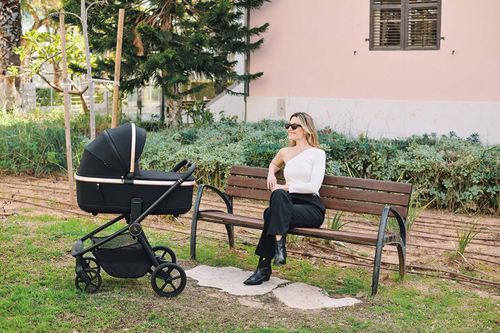 עגלת תינוק משולבת סיילו פלטיניום 2025 CIELO Platinum - שלדת כרום מושחר- ריפוד אפור ידית חומה ספורטליין