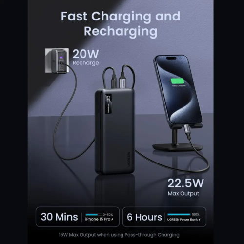 סוללת חרום UGREEN Nexode 20000mAh 20W PD שחור