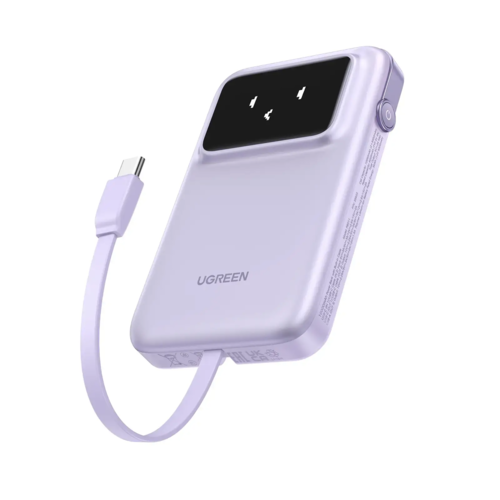 מטען נייד Uno 10000mAh עם כבל מובנה USB-C וטעינה מהירה 30W סגול