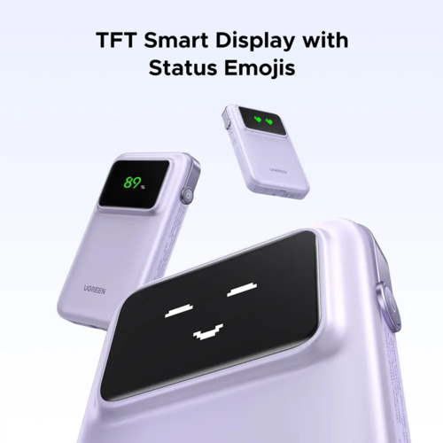 מטען נייד Uno 10000mAh עם כבל מובנה USB-C וטעינה מהירה 30W סגול