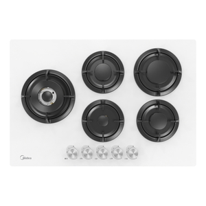 כיריים גז זכוכית - 5 להבות Midea דגם Defendi 75GP503-W זכוכית לבנה