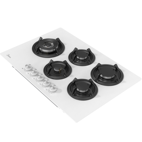 כיריים גז זכוכית - 5 להבות Midea דגם Defendi 75GP503-W זכוכית לבנה