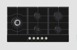  ‎ כיריים גז - 5 מבערים Crystal דגם MGH90GB זכוכית שחורה קריסטל
