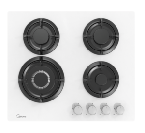 כיריים גז 4 להבות מיאדה MIDEA בגימור זכוכית לבנה דגם 60GH503W