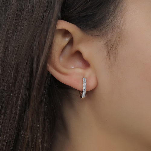 עגילי חישוק יהלומים מזהב 14K