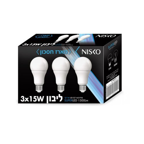  שלישיית נורות ליבון לד חלבית E27 15W אור קר 