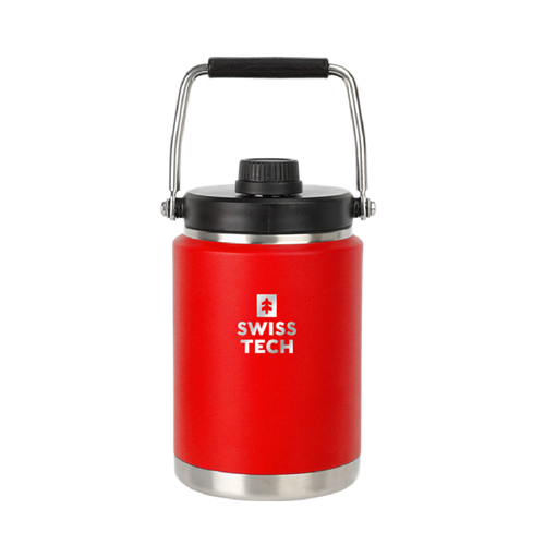 בקבוק שתייה תרמי SwissTech ST075009 אדום עם ידית נשיאה, דופן ואקום כפולה ופלדת אל-חלד