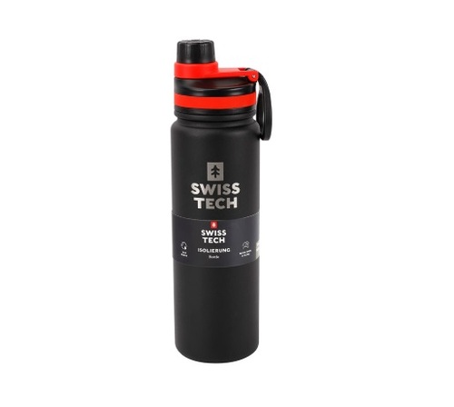 בקבוק שתייה תרמי SwissTech ST075037 שחור עם ידית נשיאה, דופן ואקום כפולה ופלדת אל-חלד 304
