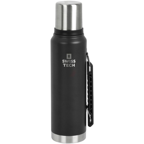  בקבוק שתייה תרמי SwissTech ST076007 שחור עם בידוד ואקום ומכסה נטול BPA
