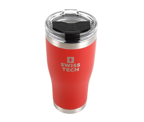 כוס שתייה תרמית SwissTech ST077004 אדומה עם פיית שתייה מוארכת, דופן ואקום כפולה ופלדת אל-חלד 18/8