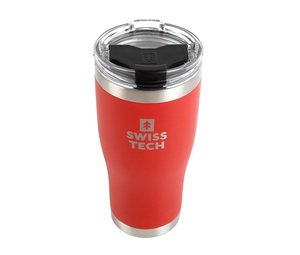 כוס שתייה תרמית SwissTech ST077004 אדומה עם פיית שתייה מוארכת, דופן ואקום כפולה ופלדת אל-חלד 18/8